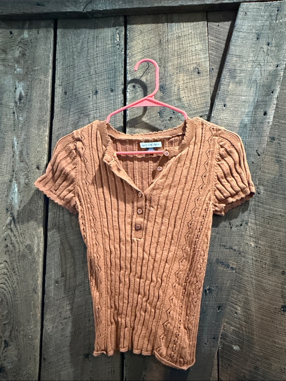 aerie Rust Ribbed Short-Sleeve Henley Top